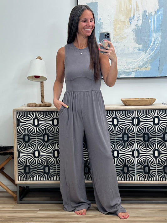 Hilary Wide Leg Jumpsuit in Grey