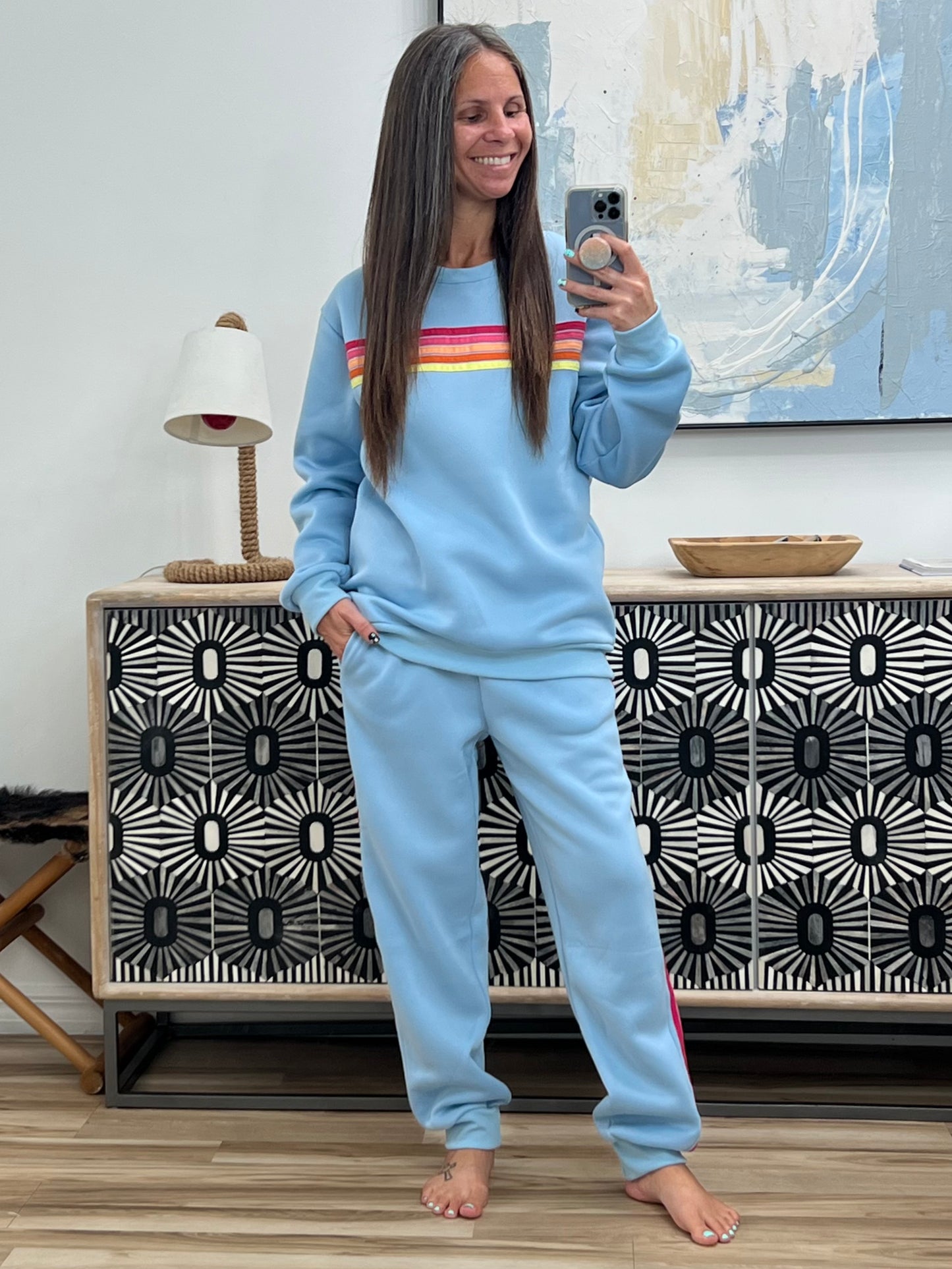 Striped Round Neck Sweatshirt and Pants Set