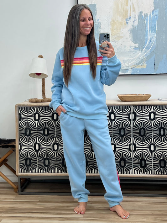 Striped Round Neck Sweatshirt and Pants Set