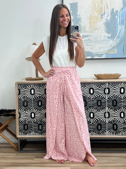 Tied Printed Wide Leg Pants