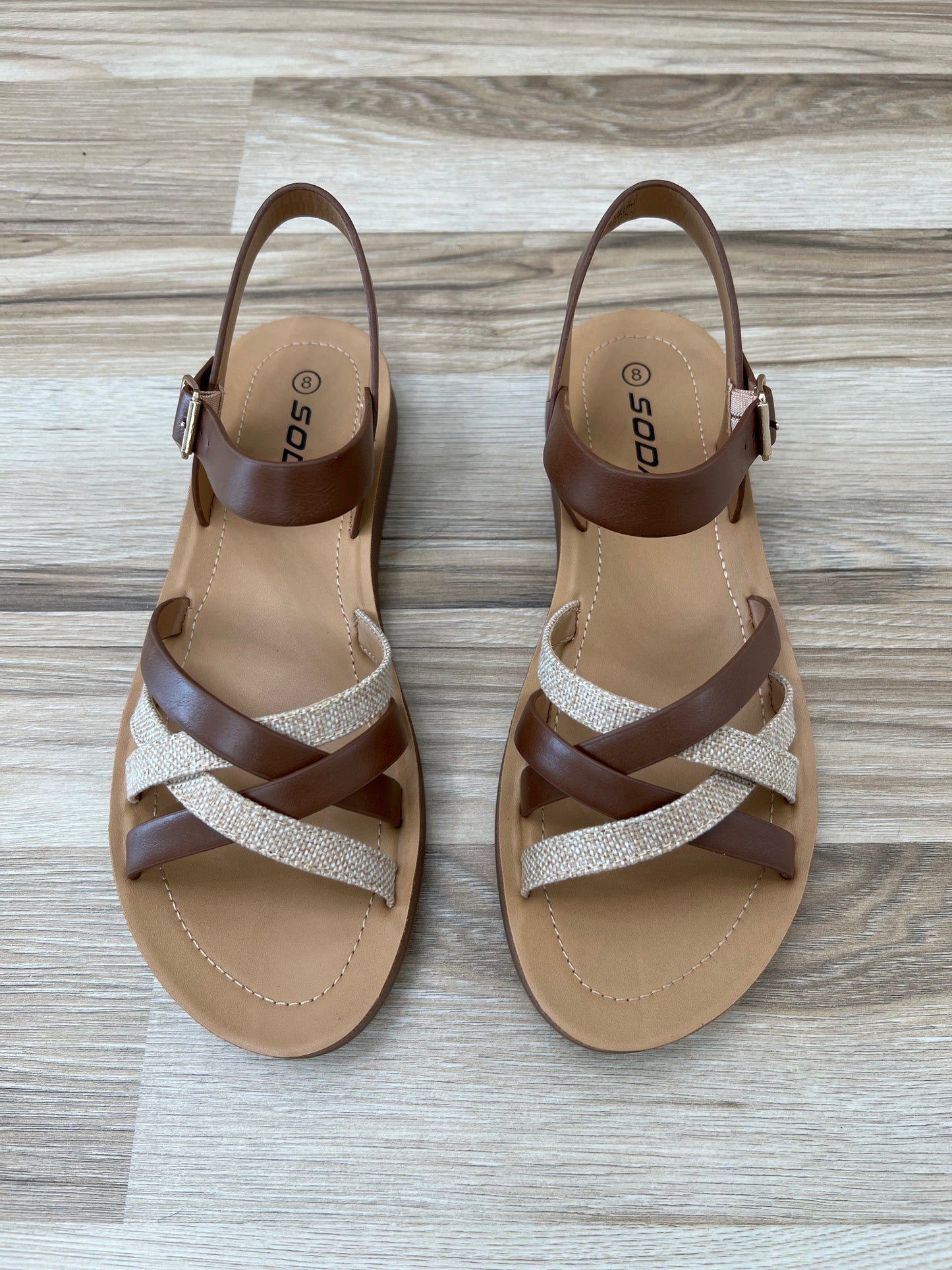 Lev Round Toe Ankle Strap Sandals in Tan