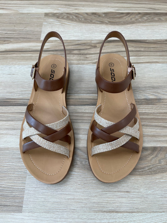 Lev Round Toe Ankle Strap Sandals in Tan