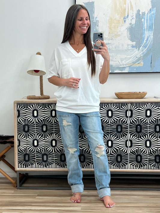 Together We're Unlimited Basic V-Neck Tee in Ivory