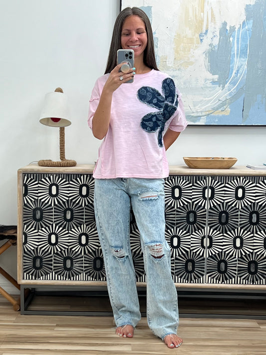 Exactly My Type Paisley Floral Applique Top