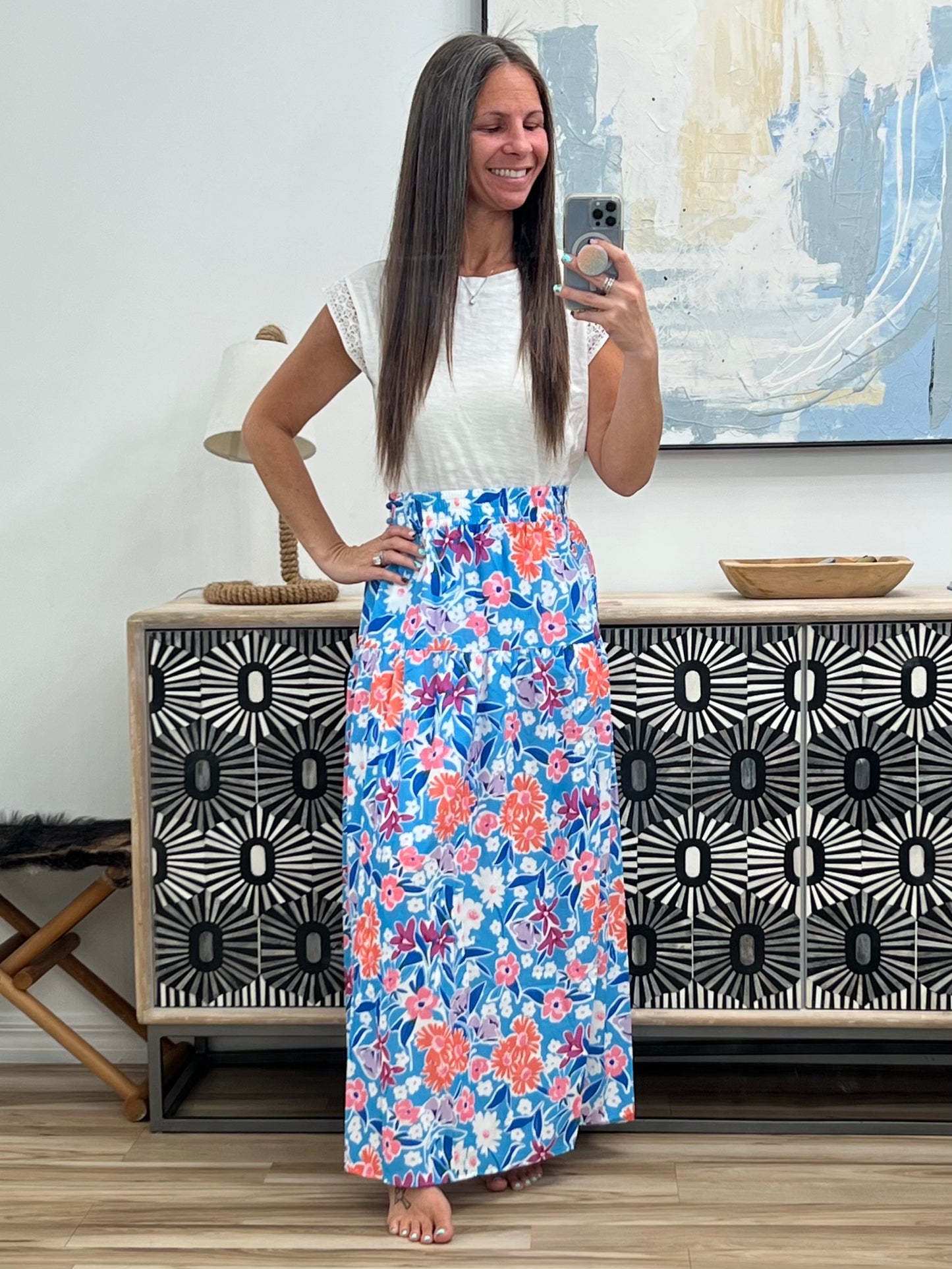 Floral Printed High Waist Split Skirt