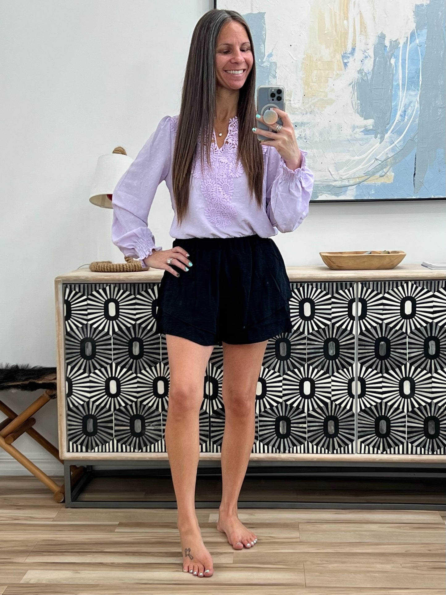 Lace Trim Long Sleeve Blouse