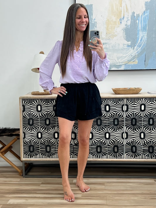 High-Waisted Elastic Waistband Layered Shorts
