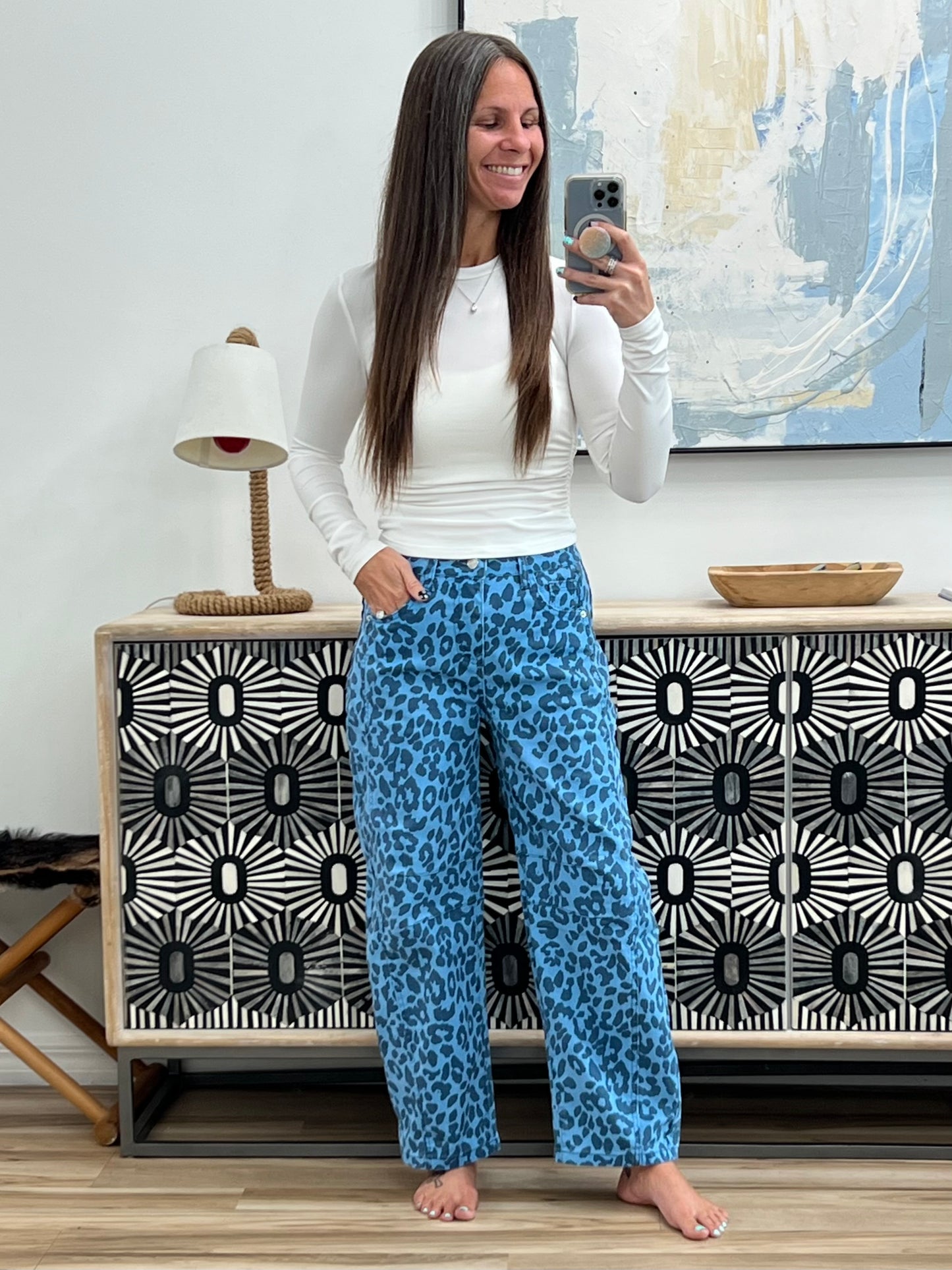 Leopard Print High-Waisted Relaxed Fit Jeans