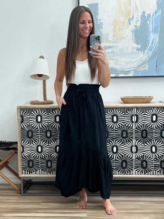Smocked Waist Band Ruched Layered Skirt