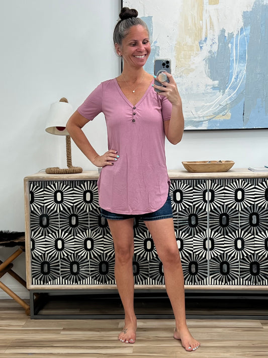 Born and Raised V-Neck Ribbed Top