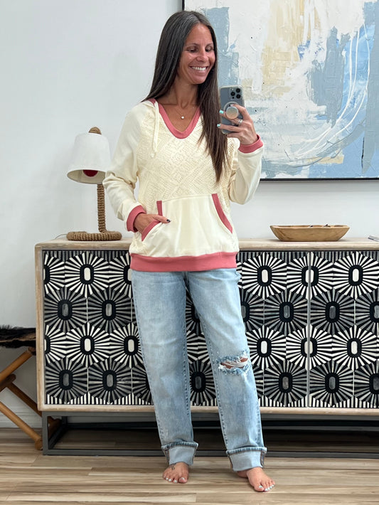 Crochet Panel Kangaroo Pocket Hoodie