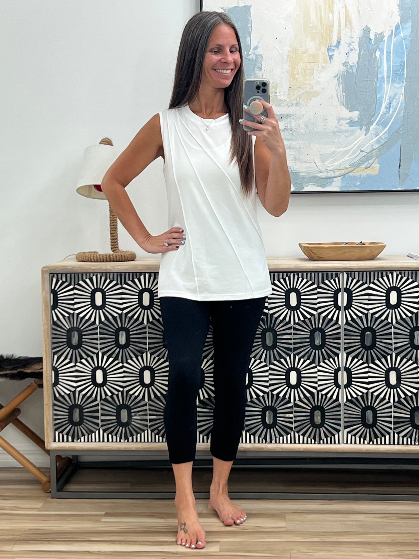 New Normal Pleat Detail Sleeveless Top in White