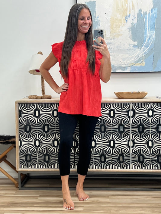 Float This Way Flutter Sleeve Blouse in Coral