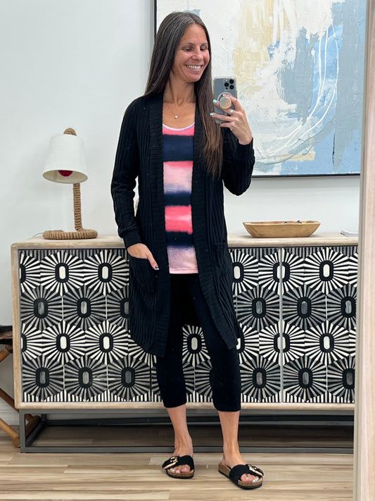Ribbed Knit Open Front Cardigan
