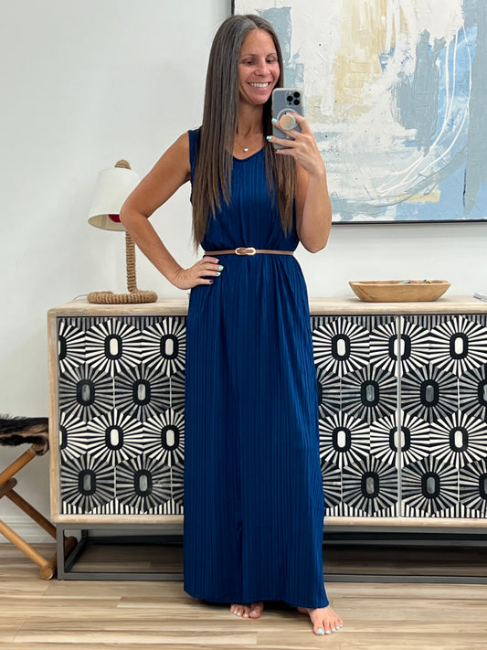 Everything She Wants Sleeveless Maxi Dress in Navy
