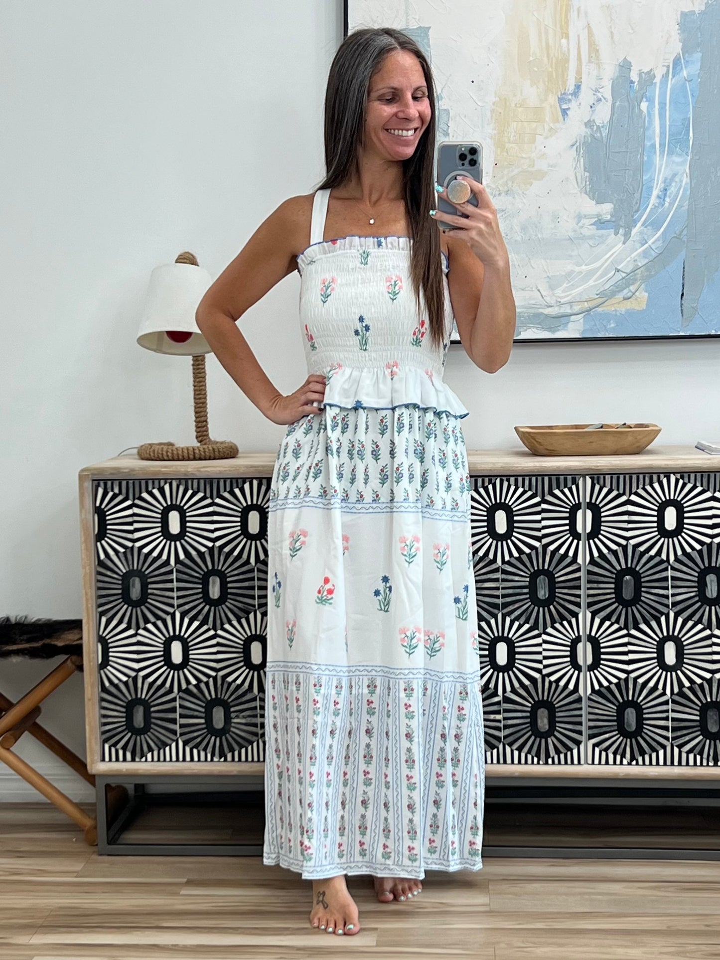 Eager Anticipation Mixed Print Midi Dress