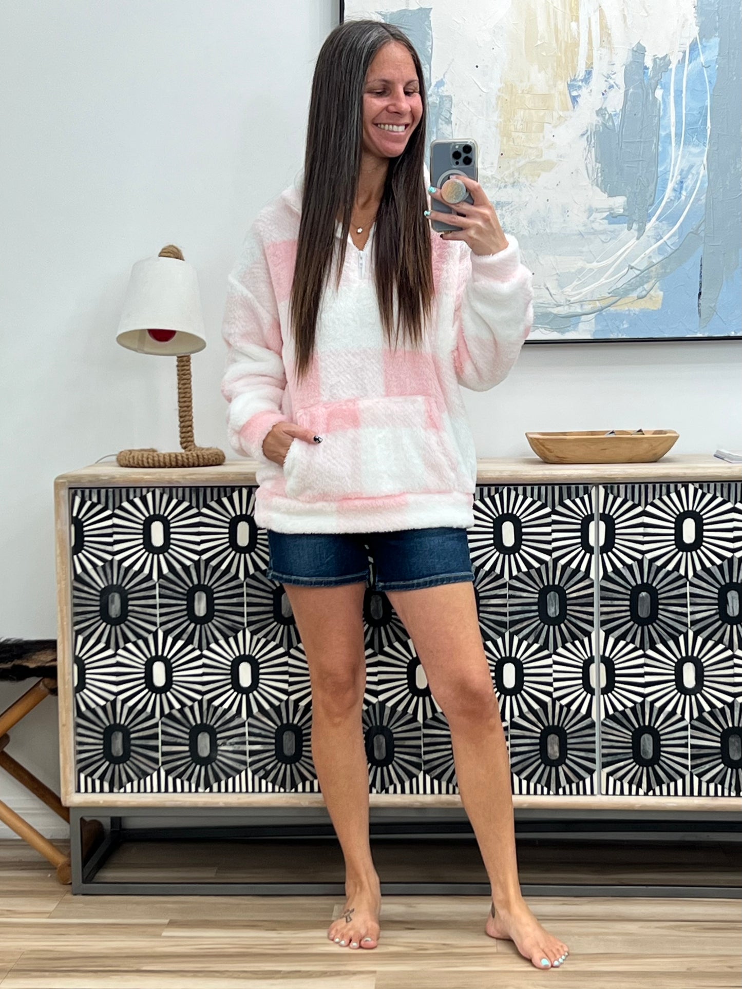 Plaid Sherpa Long Sleeve Pullover