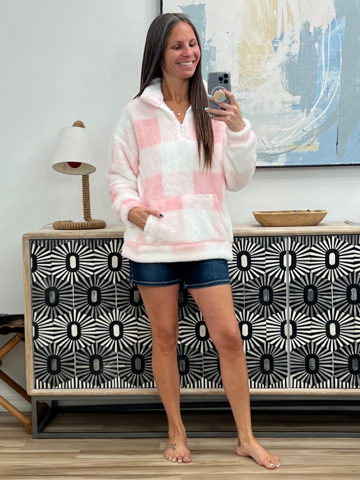 Plaid Sherpa Long Sleeve Pullover