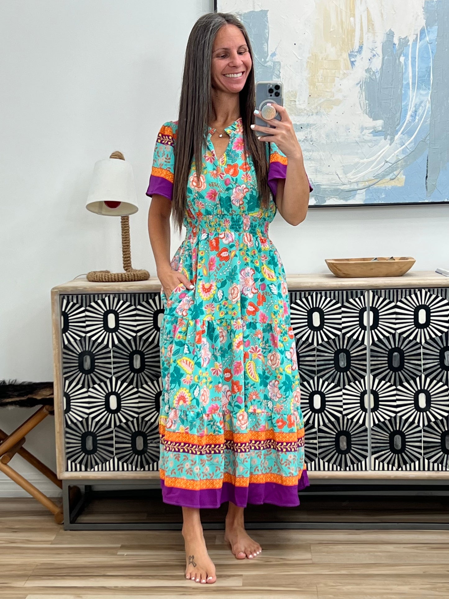 Wildflower Wish Gathered Tier Dress in Mint