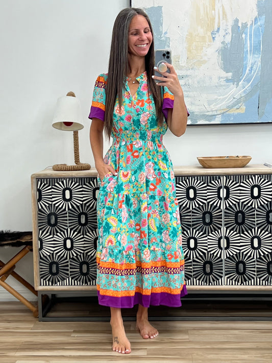 Wildflower Wish Gathered Tier Dress in Mint
