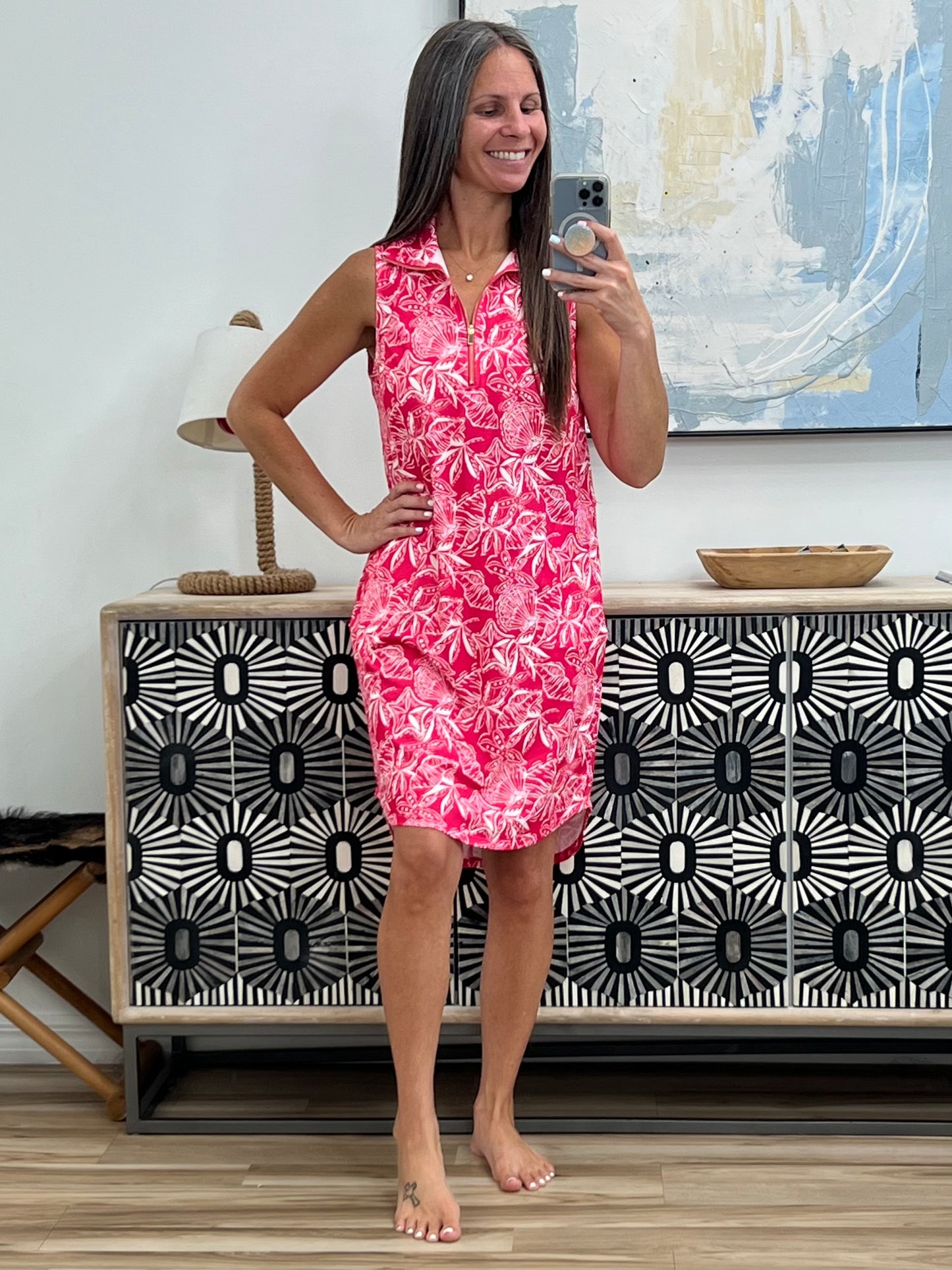 Harbour Quarter Zip Dress in Coastal Pink