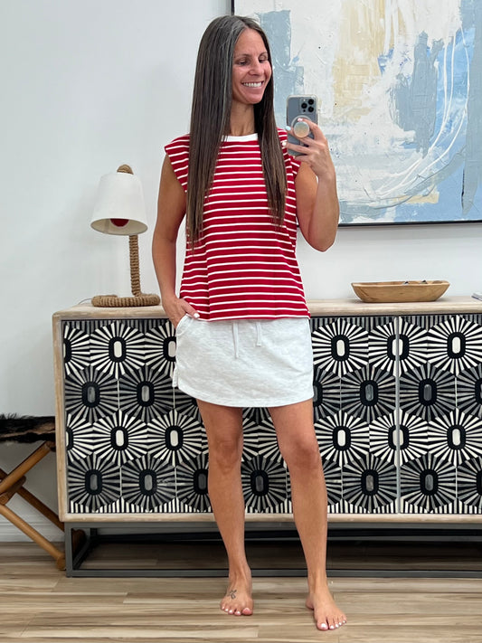 Quite Intimately Striped Muscle Tee in Red