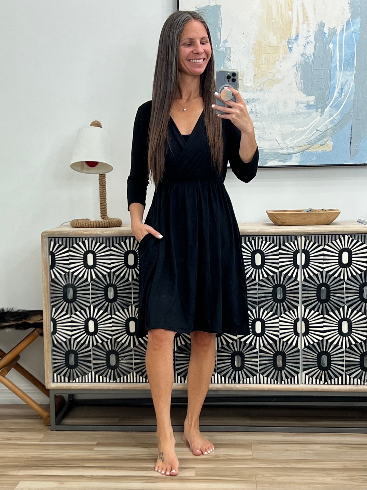 *Noir 3/4 Sleeve Dress
