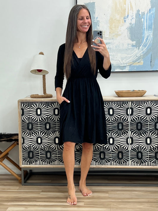 *Noir 3/4 Sleeve Dress