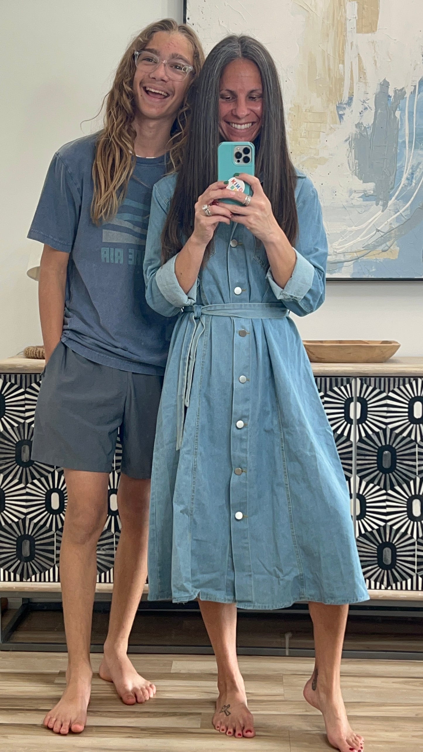 Tie Waist Button Front Denim Shirt Dress