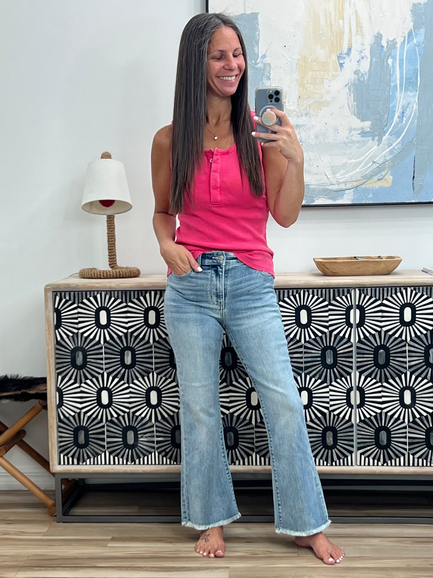 Mckaylee Mid Rise Kick Flare Jeans with Frayed Hem