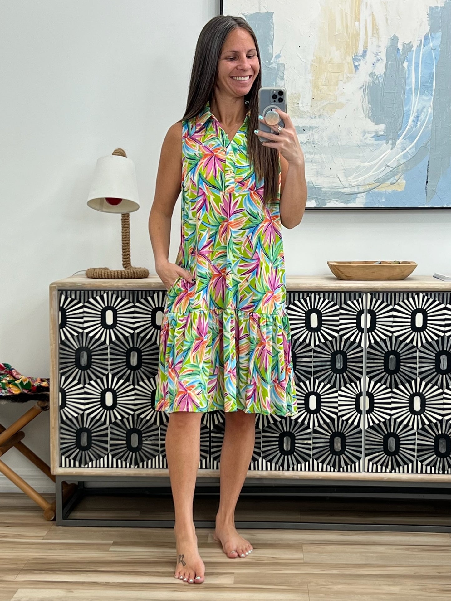 Coral Sands Collared Tank Dress in Spring Palms