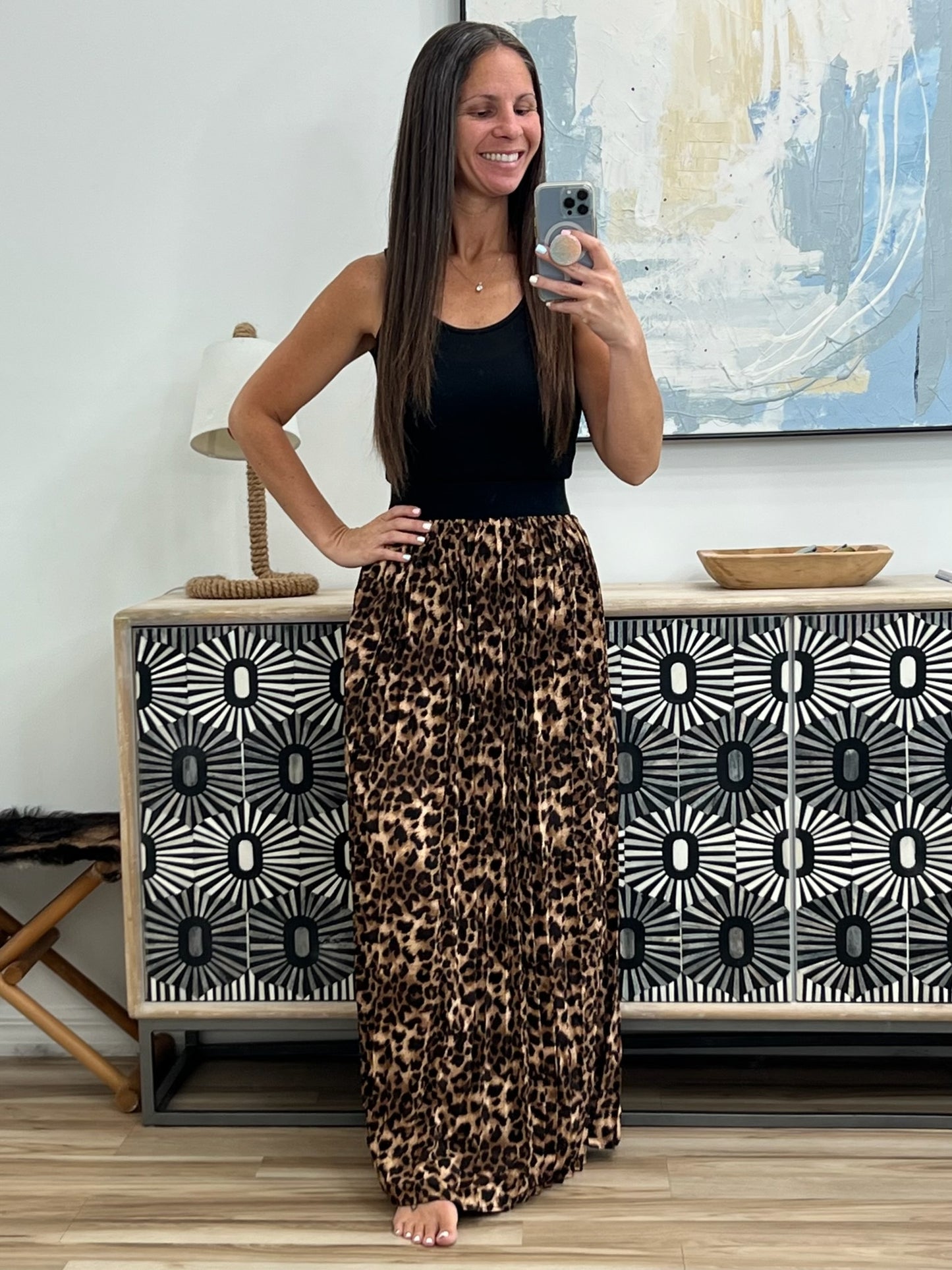 Perfect Pleated Leopard Maxi Skirt