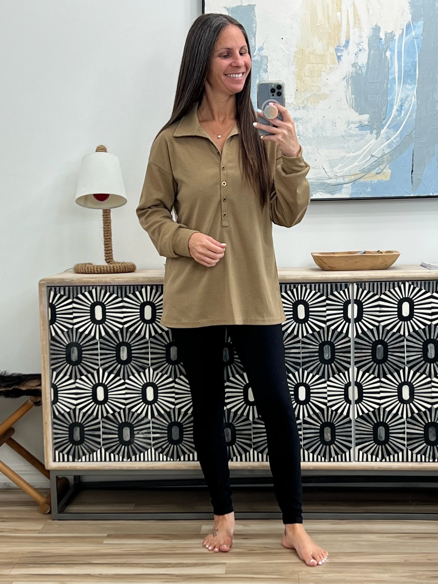 Button Detail Long Sleeve Top