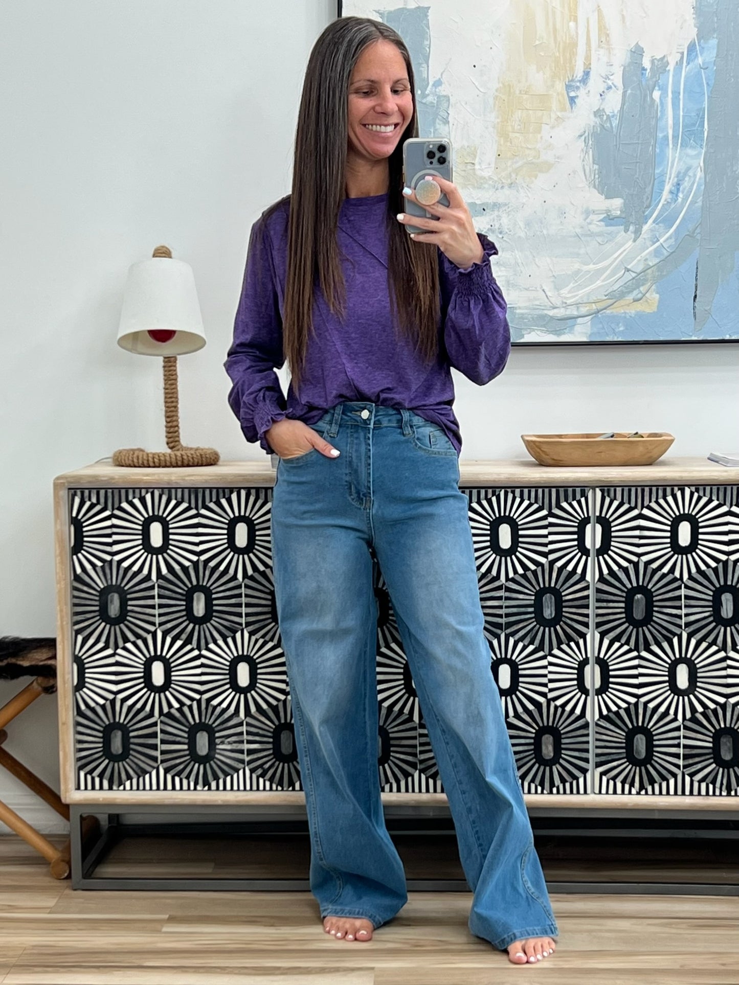 High Waisted Straight Leg Rolled Jeans