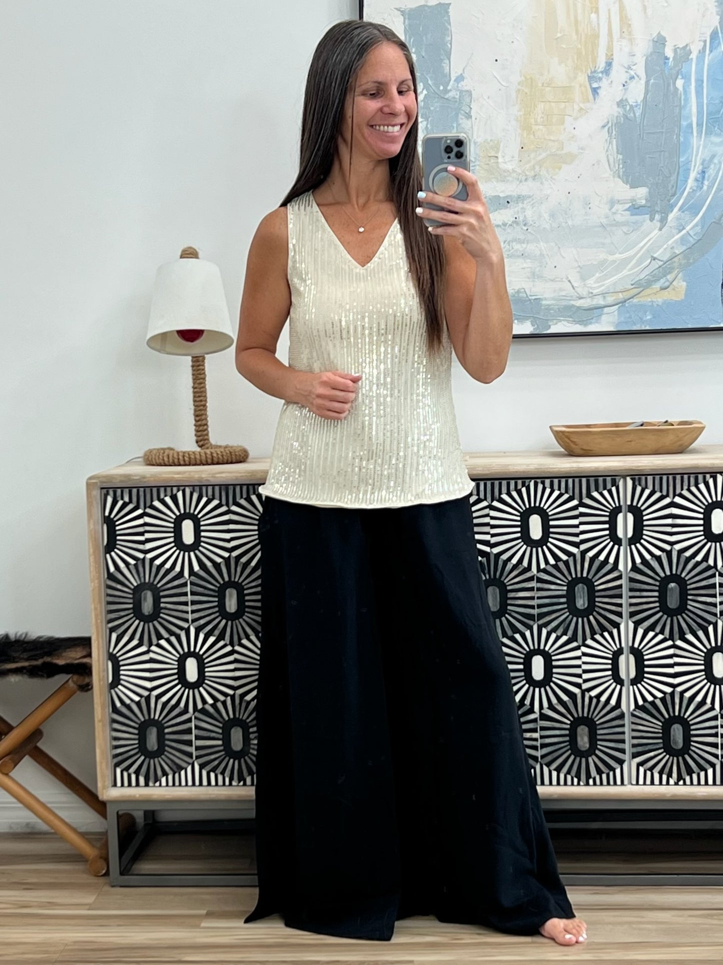 Sequin V-Neck Tank Top