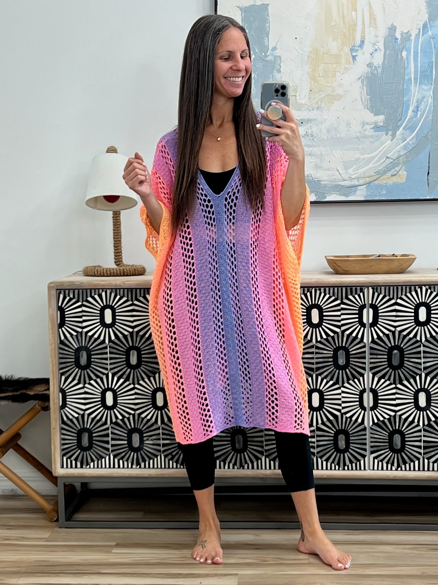 Rainbow Gradient Crochet Beach Cover Up