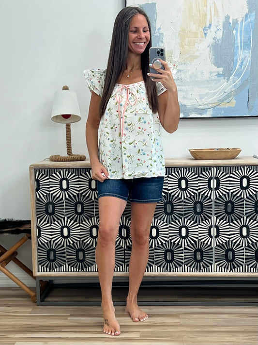 Cottagecore Cutie Ribbon Square Neck Blouse in White