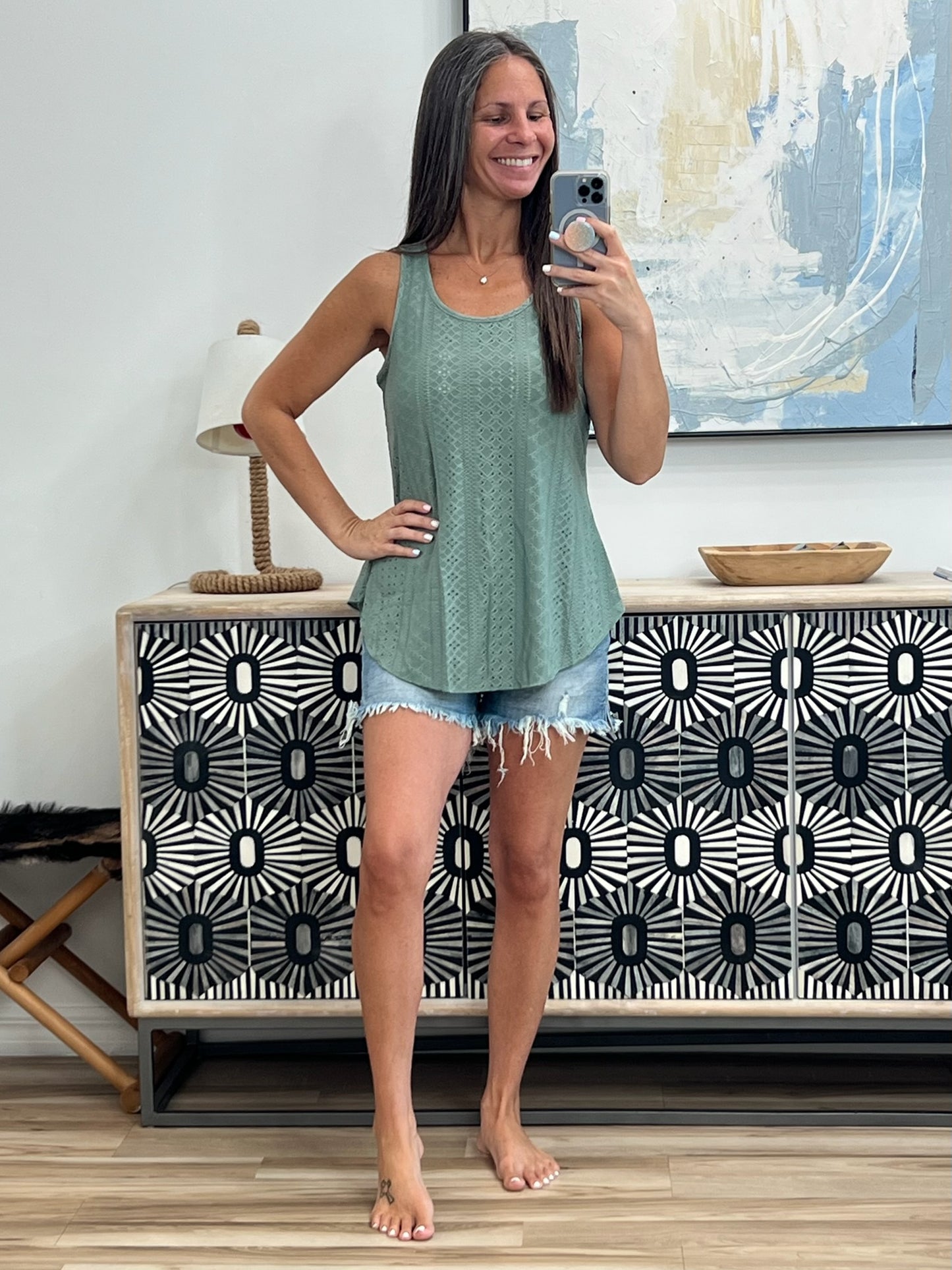 Eyelet Scoop Neck Tank