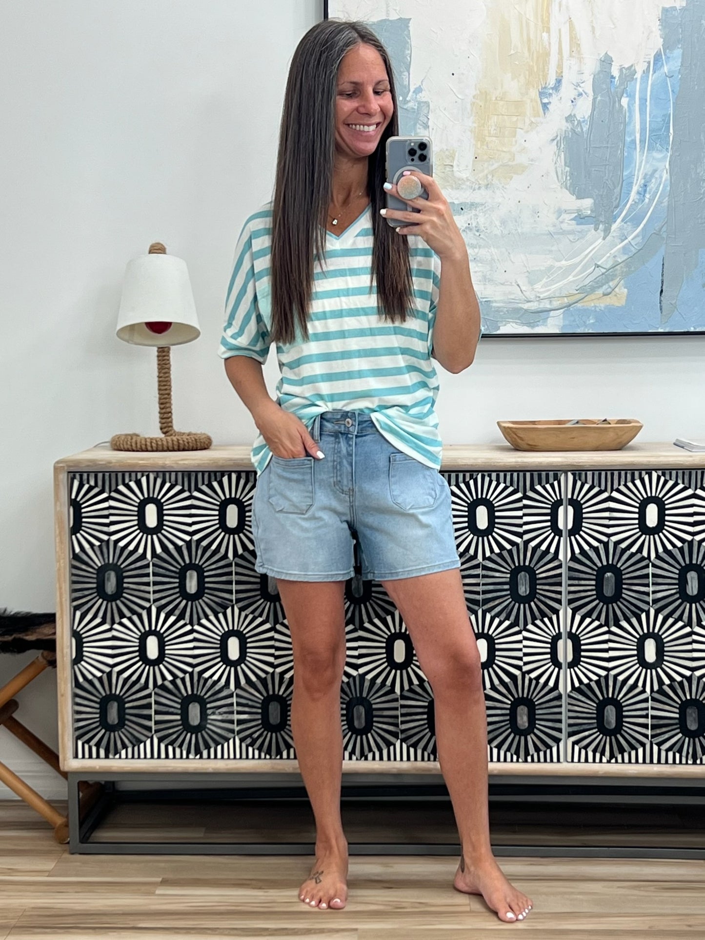 Wash High Rise Denim Shorts
