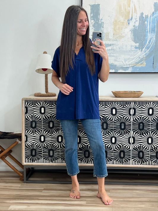 Sea You Soon Collared Top in Navy