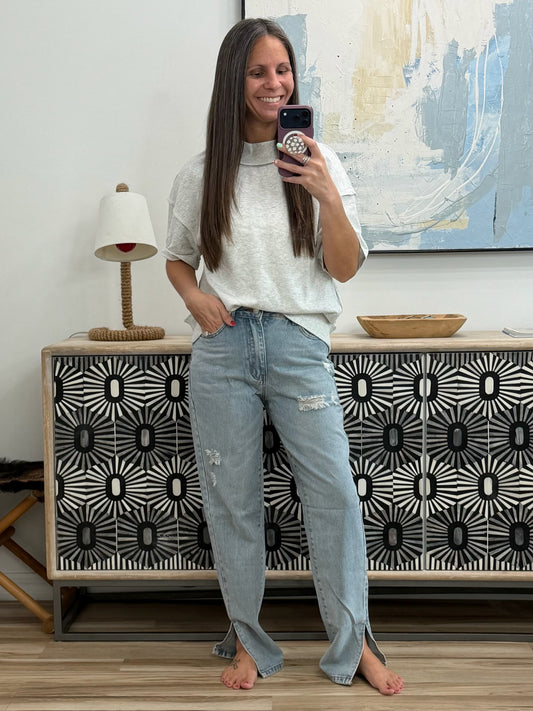 Distressed Slit Straight Leg Jeans