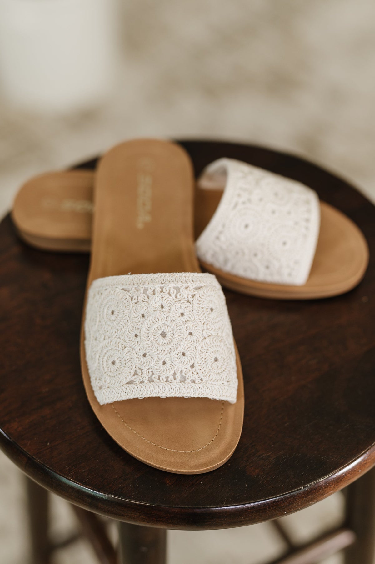 Imelda Off White Crocheted Slip On Sandal