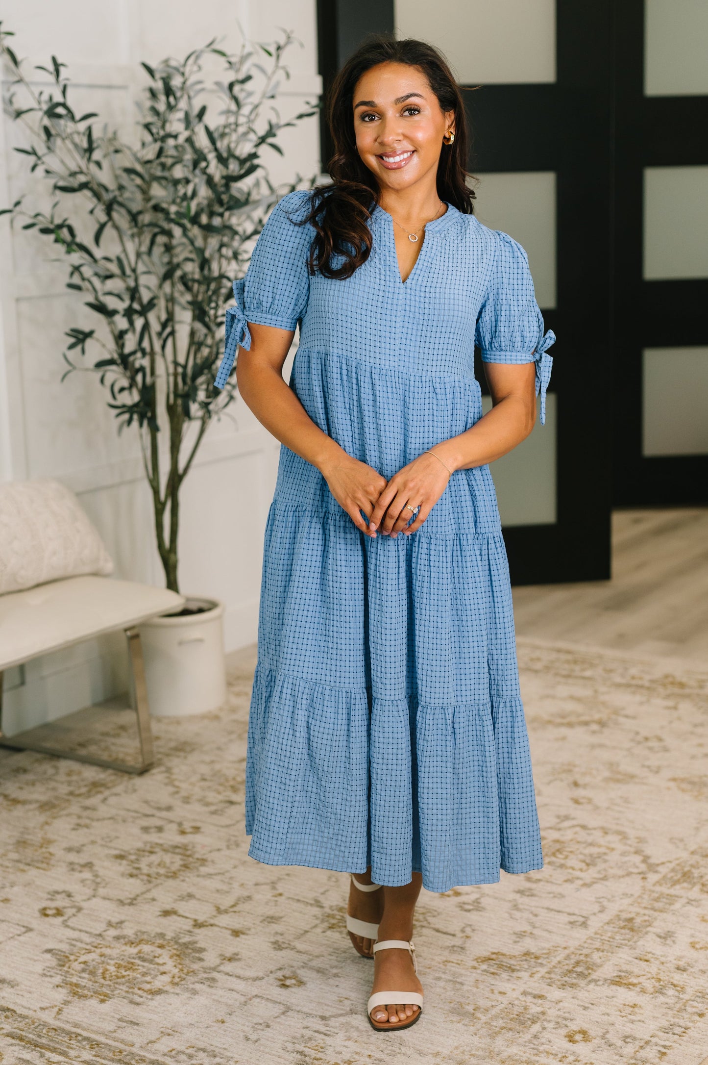 Perfectly Plaid Tiered Midi Dress