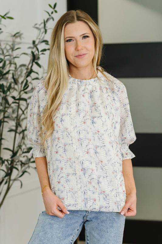 Sweet Ruffle Affair High Neck Blouse in Blue