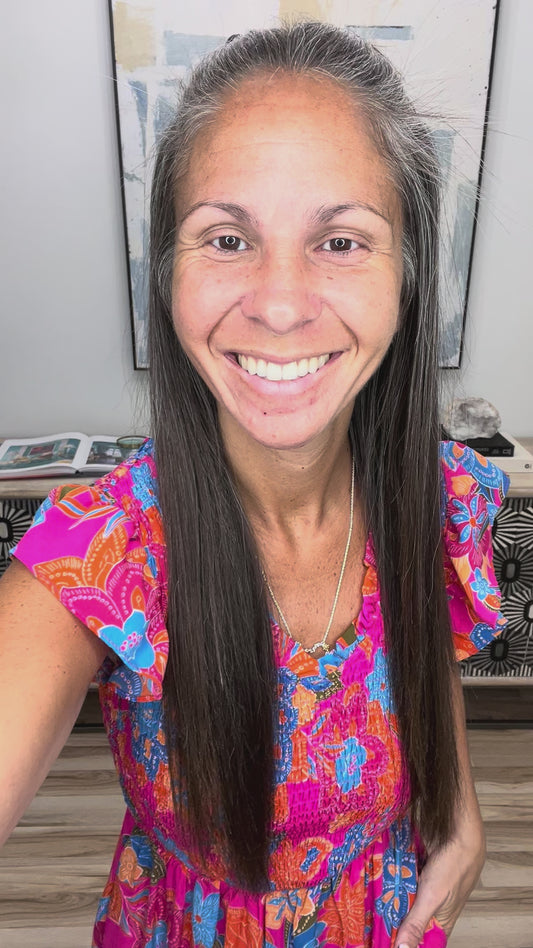 Printed V-Neck Cap Sleeve Pocketed Midi Dress