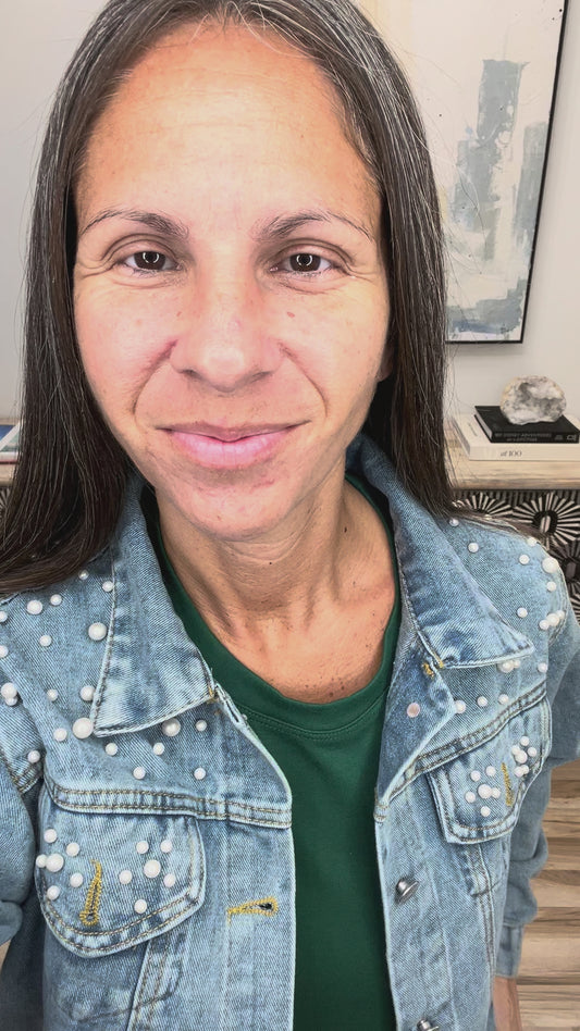 Pearl Detail Button Up Long Sleeve Denim Jacket