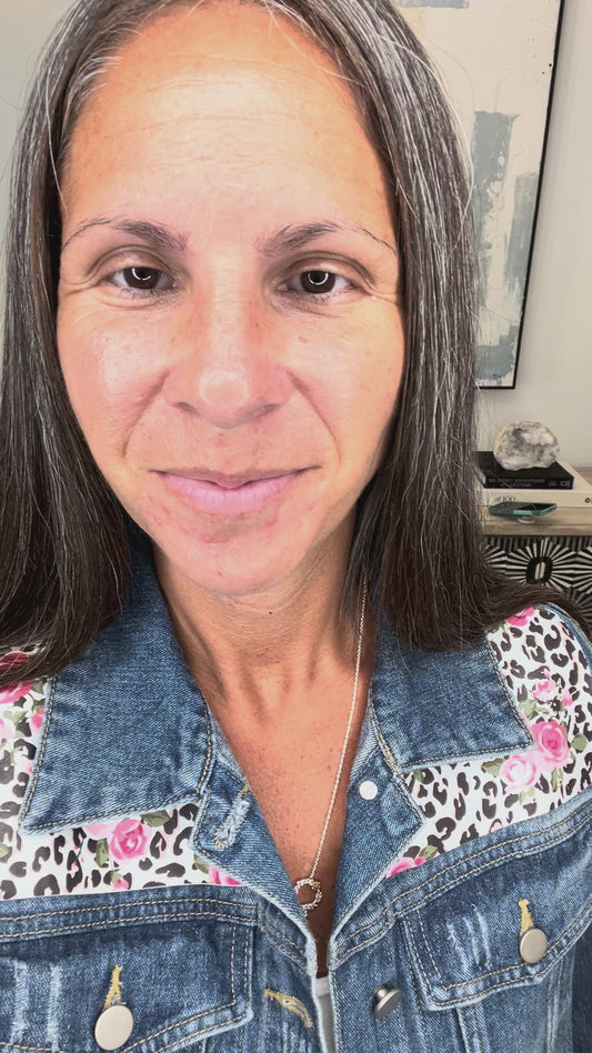 Mixed Print Distressed Button Front Denim Jacket