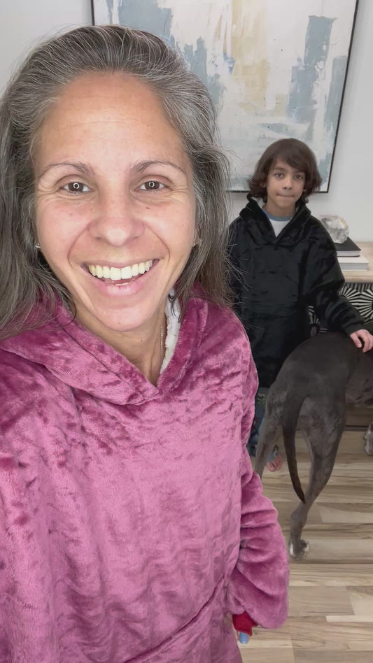Oversized Velour Blanket Hoodie in Purple